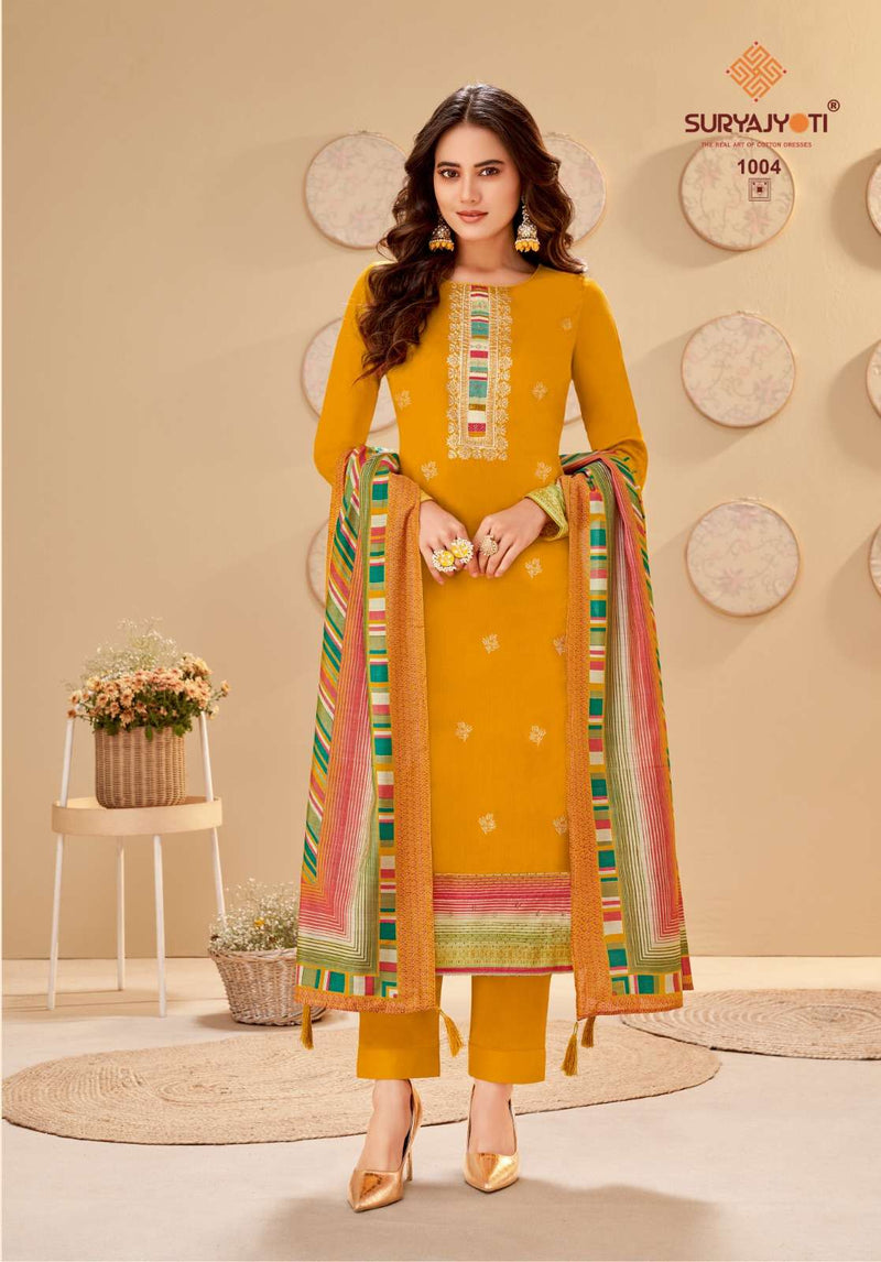 Suryajyoti Pallavi Vol 1 Jam Satin Print With Foil Handwork And Swarovski Salwar Kameez