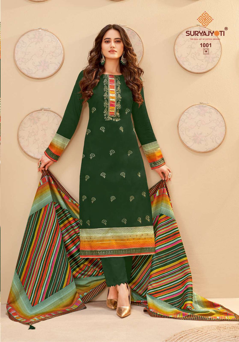 Suryajyoti Pallavi Vol 1 Jam Satin Print With Foil Handwork And Swarovski Salwar Kameez