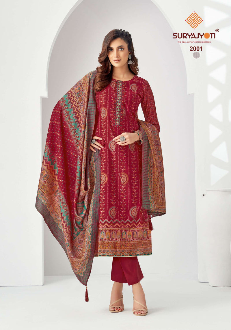 Suryajyoti Puspa Vol 2 Modal Print With Foil Neck Embroidery Casual Wear Salwar Kameez