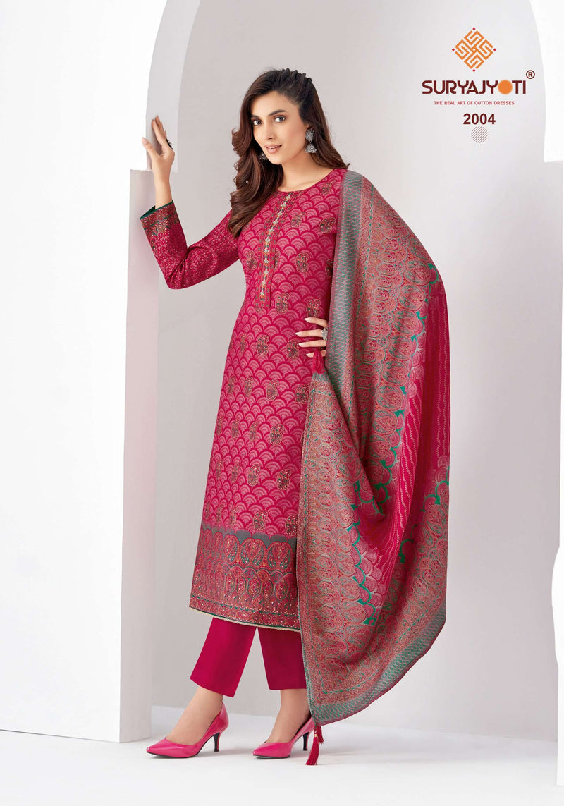 Suryajyoti Puspa Vol 2 Modal Print With Foil Neck Embroidery Casual Wear Salwar Kameez