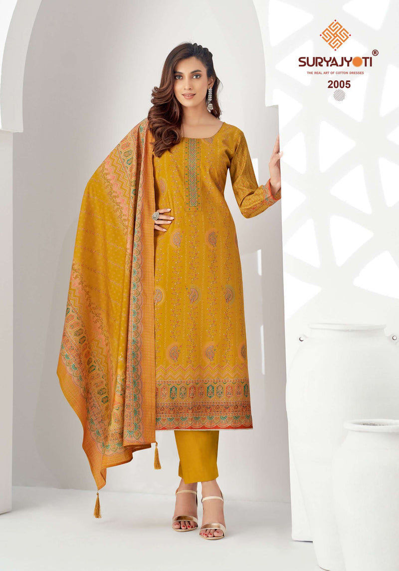 Suryajyoti Puspa Vol 2 Modal Print With Foil Neck Embroidery Casual Wear Salwar Kameez