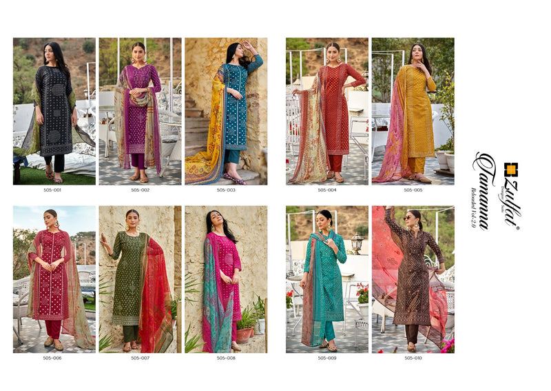 Zulfat Designer Suits Tamanna Vol 2 Cotton Exclusive Designer Printed Mirror Handwork Casual Wear Salwar Suits