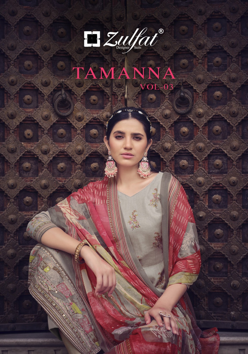 Zulfat Designer Tanmana Vol 3 Cotton Designer Prints With Hand Work Salwar Suits