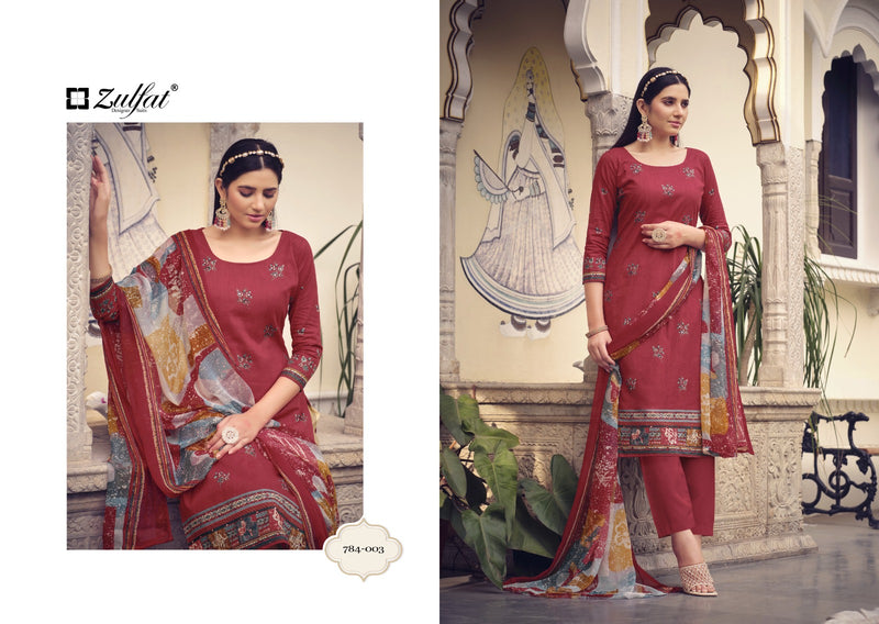 Zulfat Designer Tanmana Vol 3 Cotton Designer Prints With Hand Work Salwar Suits
