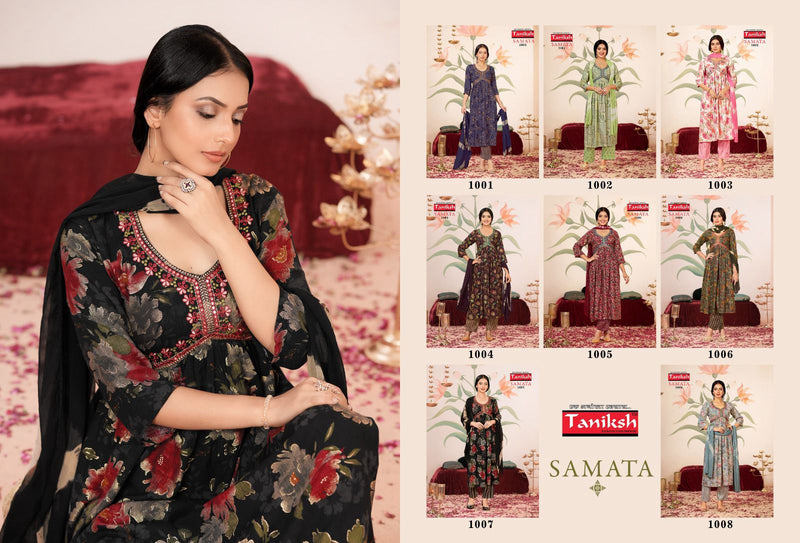 Taniksh Samata Vol 1 Rayon Foil Printed Embroidery Work Designer Kurtis