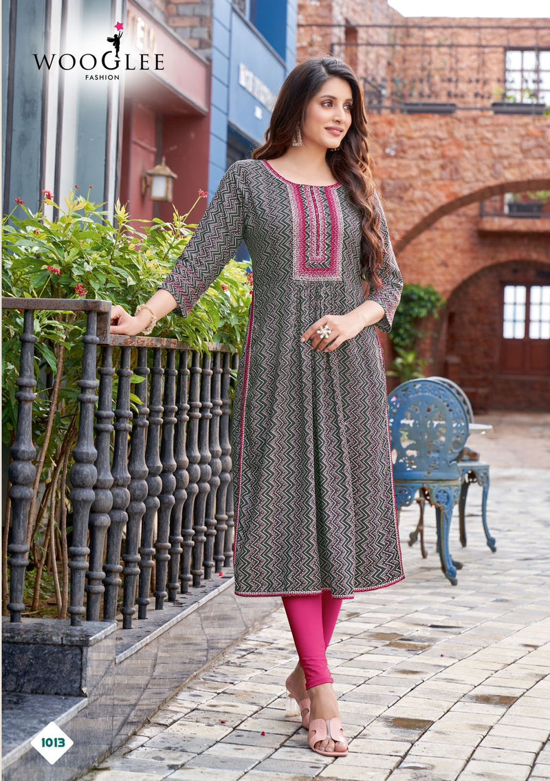 Wooglee Tanisha Rayon Print Naira Style Fancy Kurtis