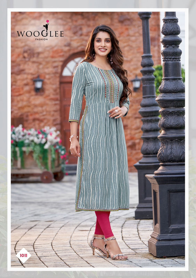 Wooglee Tanisha Rayon Print Naira Style Fancy Kurtis