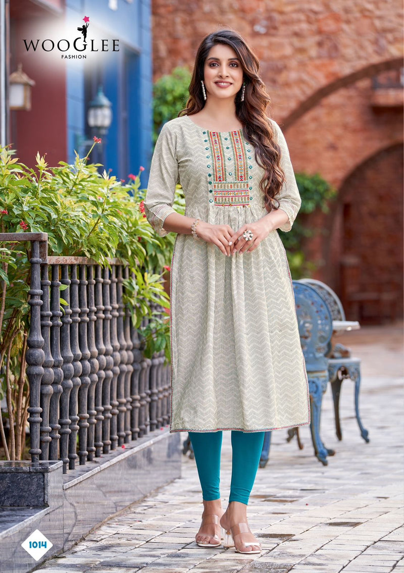 Wooglee Tanisha Rayon Print Naira Style Fancy Kurtis