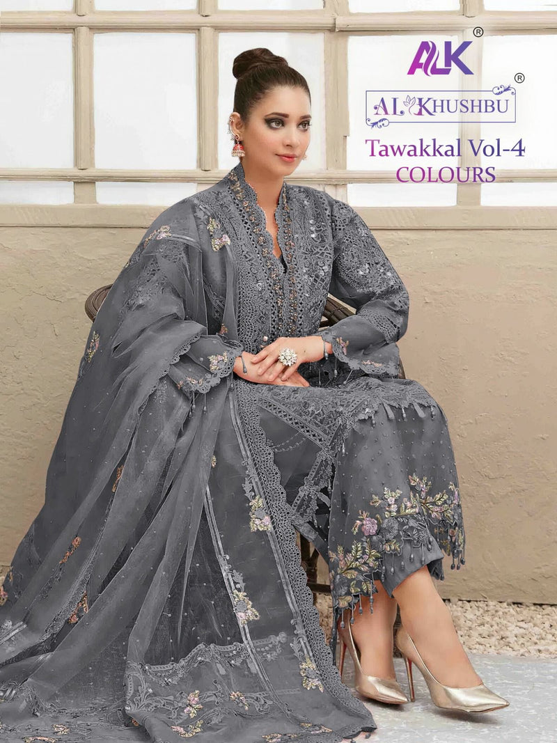 Al Khushbu Tawakkal Vol 4 Butterfly Net With Hevay Embroidery Designer Pakistani Suits