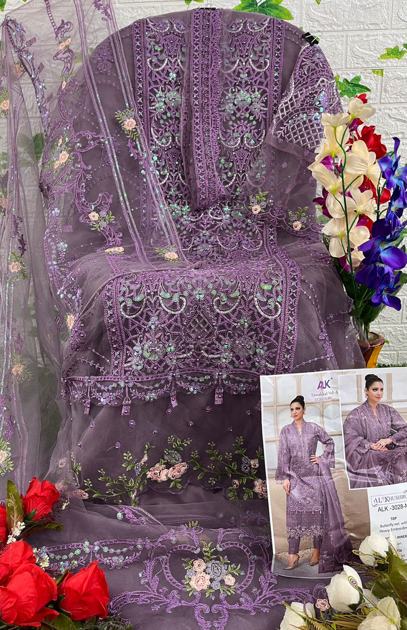 Al Khushbu Tawakkal Vol 4 Butterfly Net With Hevay Embroidery Designer Pakistani Suits