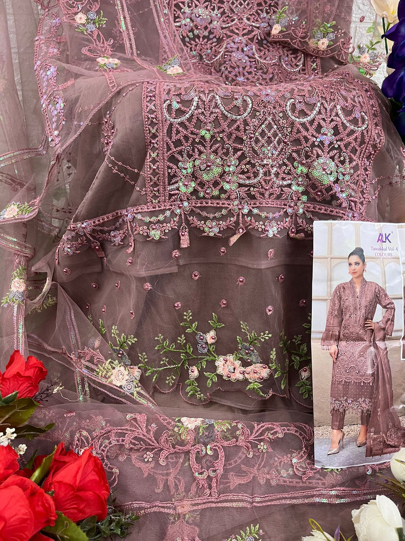 Al Khushbu Tawakkal Vol 4 Butterfly Net With Hevay Embroidery Designer Pakistani Suits