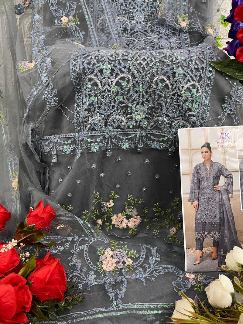 Al Khushbu Tawakkal Vol 4 Butterfly Net With Hevay Embroidery Designer Pakistani Suits