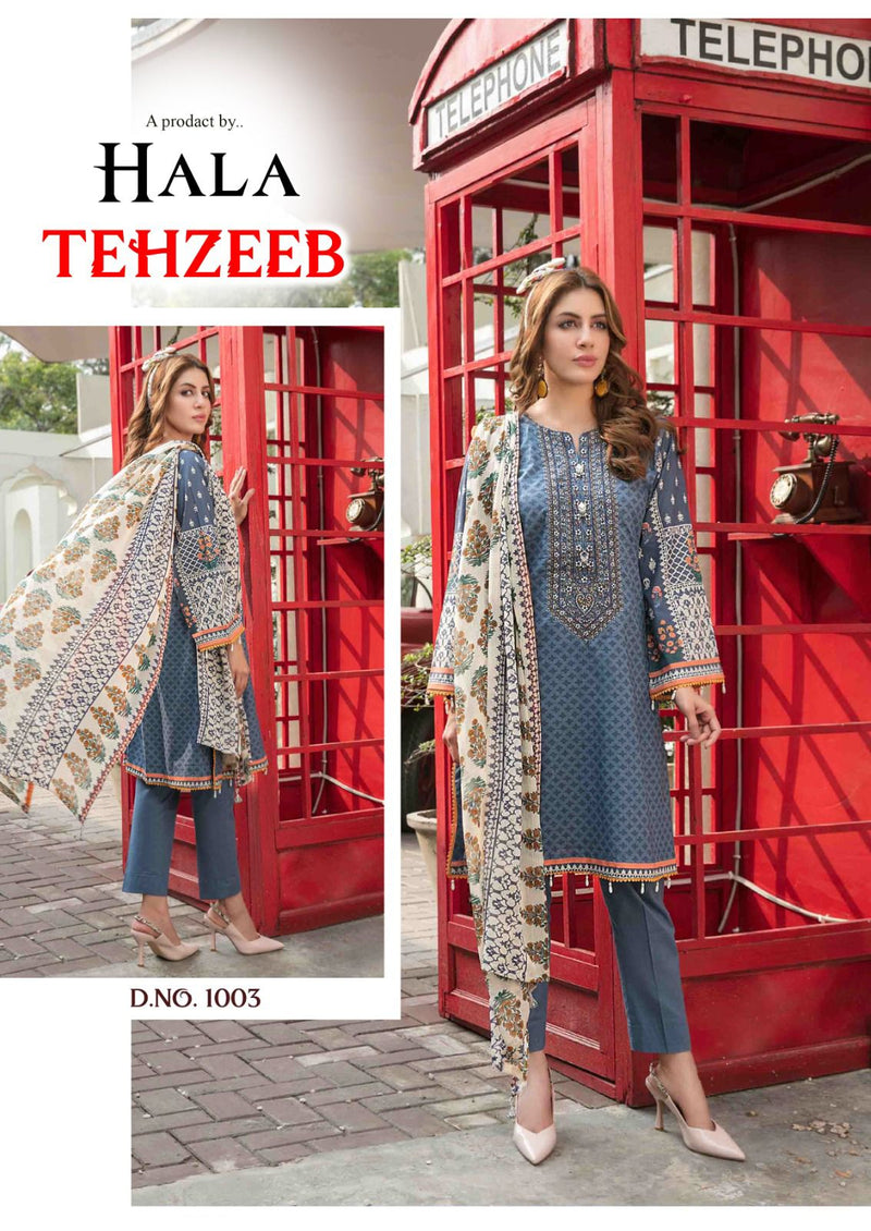 Hala Traders Tehzeeb Cambric Cotton With Embroidery Work Suits