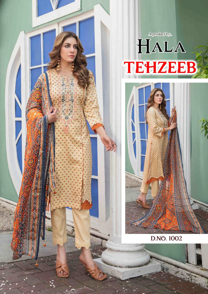 Hala Traders Tehzeeb Cambric Cotton With Embroidery Work Suits