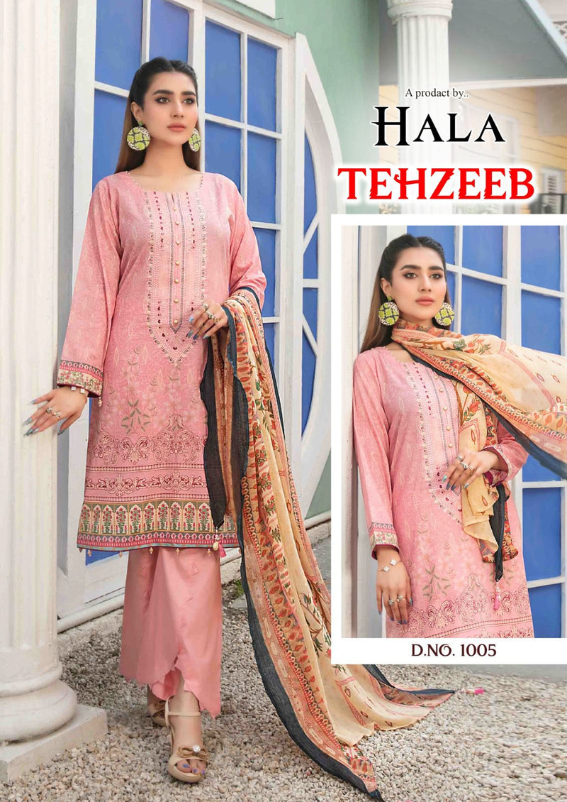 Hala Traders Tehzeeb Cambric Cotton With Embroidery Work Suits