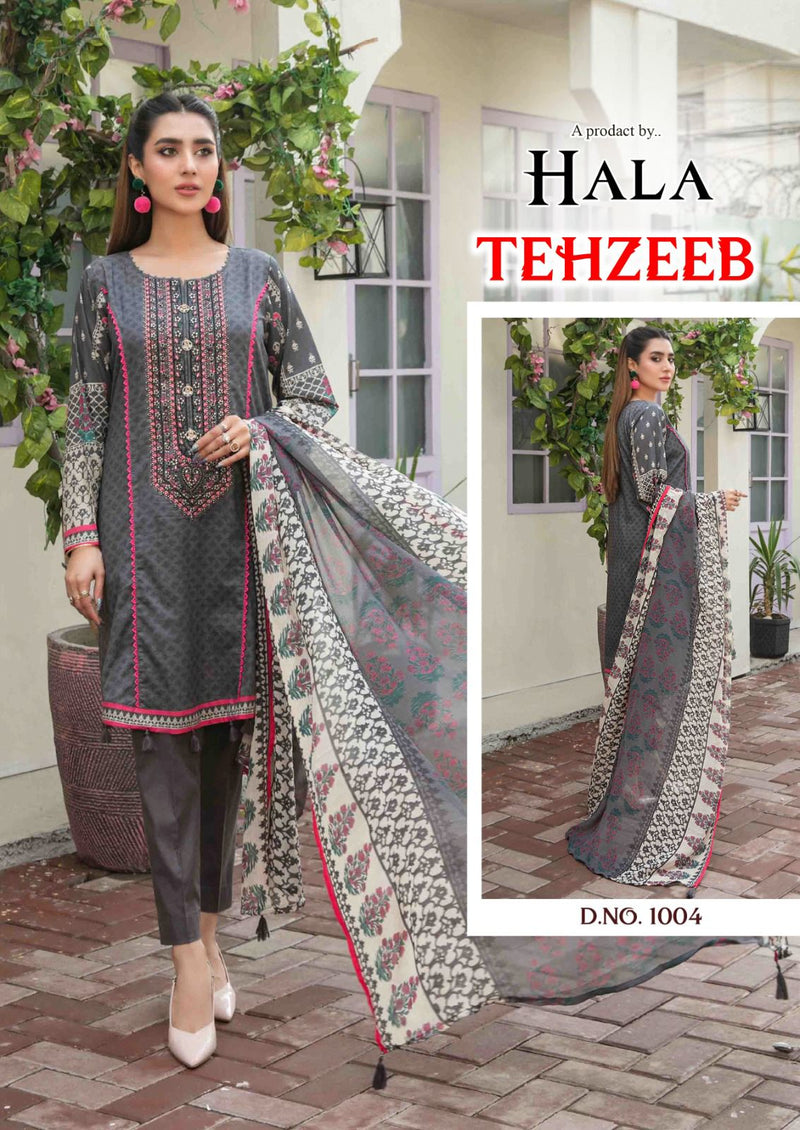 Hala Traders Tehzeeb Cambric Cotton With Embroidery Work Suits