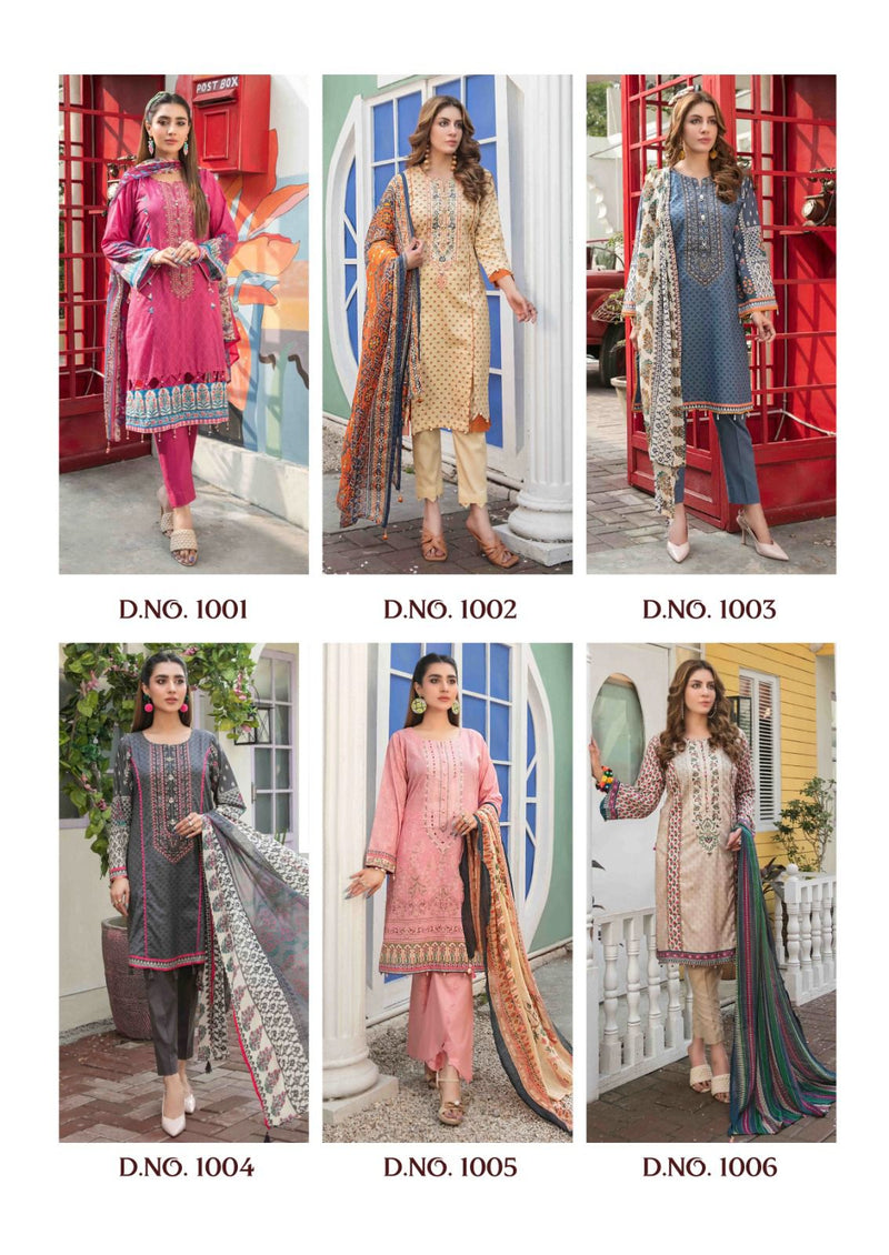 Hala Traders Tehzeeb Cambric Cotton With Embroidery Work Suits