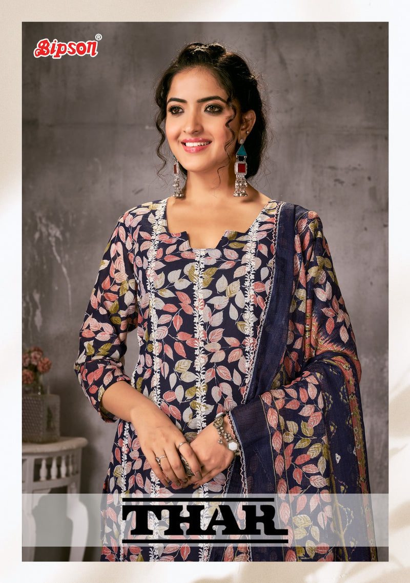 Bipson Fashion Thar 2197 Cotton Prints With White Thered Embroidery Work Suits