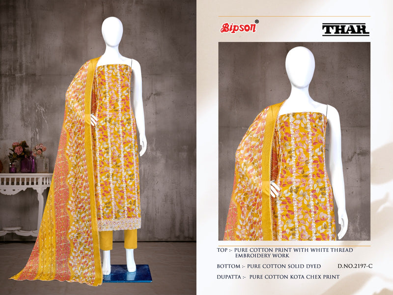 Bipson Fashion Thar 2197 Cotton Prints With White Thered Embroidery Work Suits