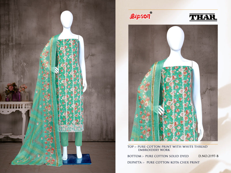 Bipson Fashion Thar 2197 Cotton Prints With White Thered Embroidery Work Suits