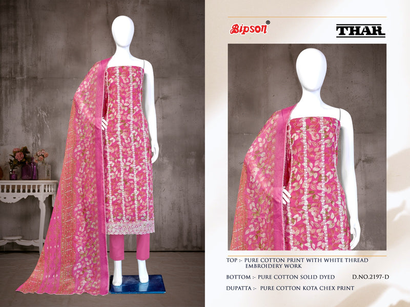 Bipson Fashion Thar 2197 Cotton Prints With White Thered Embroidery Work Suits