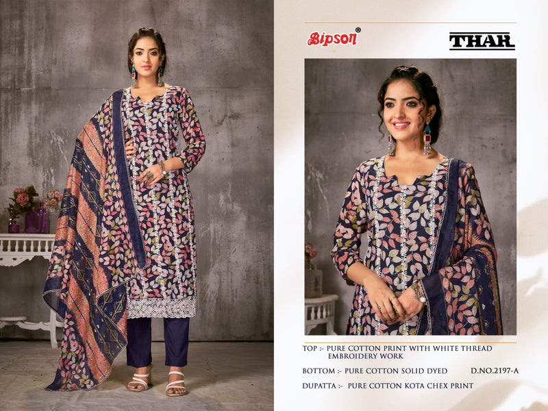 Bipson Fashion Thar 2197 Cotton Prints With White Thered Embroidery Work Suits
