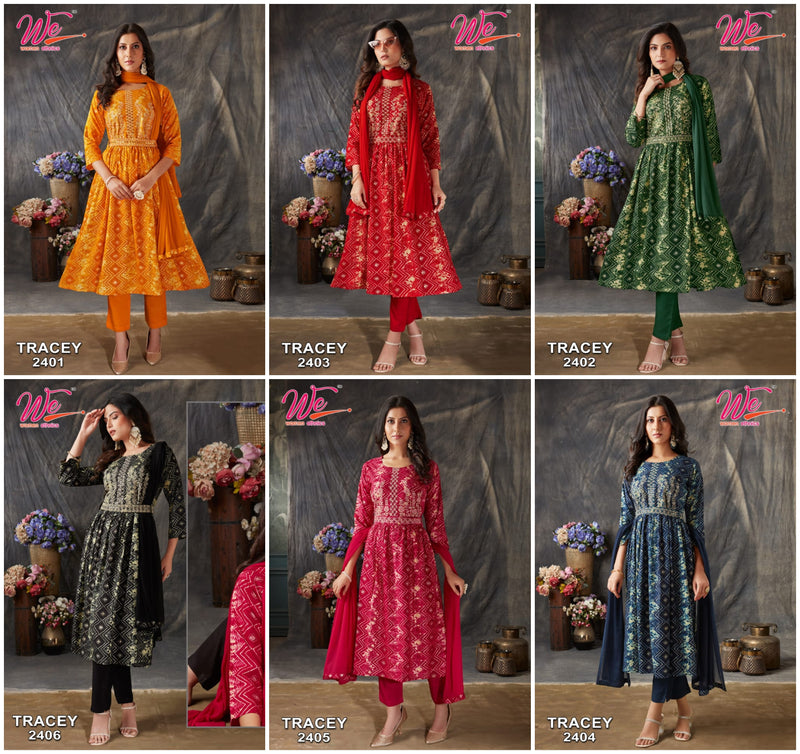 We Women Ethnics Tracey Rayon Prints Fancy Naira Style Kurti Pant & Dupatta Set