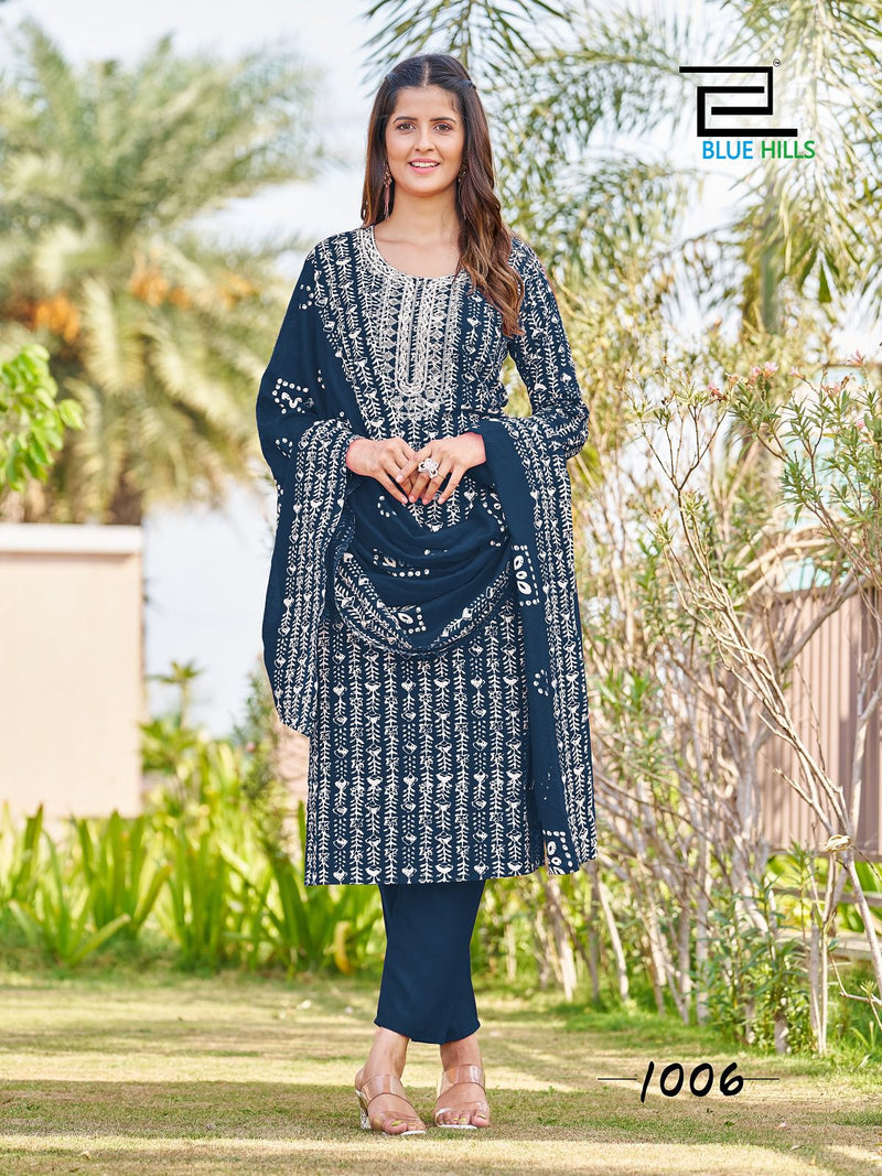 Blue Hills Trending Move Rayon Batik Prints With Thered Work Kurti Combo