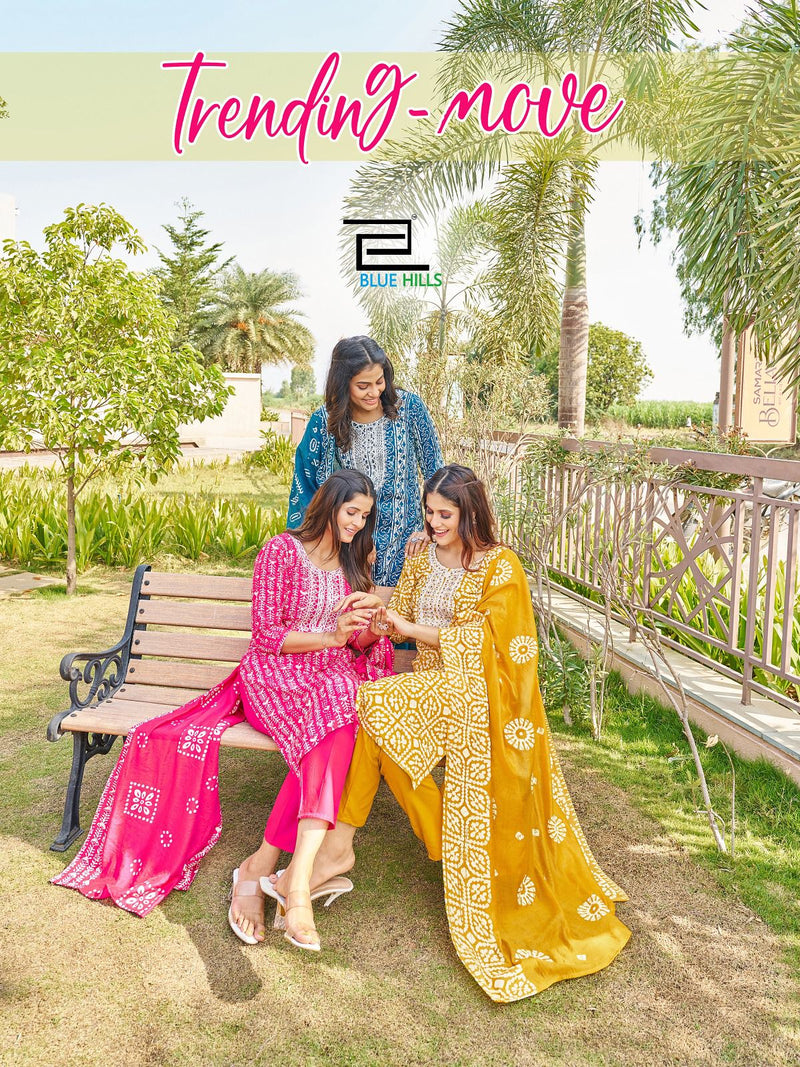 Blue Hills Trending Move Rayon Batik Prints With Thered Work Kurti Combo