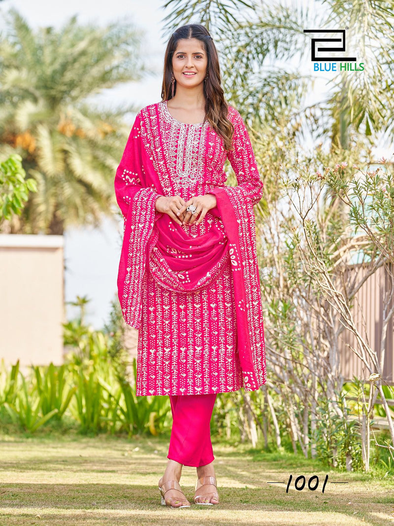 Blue Hills Trending Move Rayon Batik Prints With Thered Work Kurti Combo
