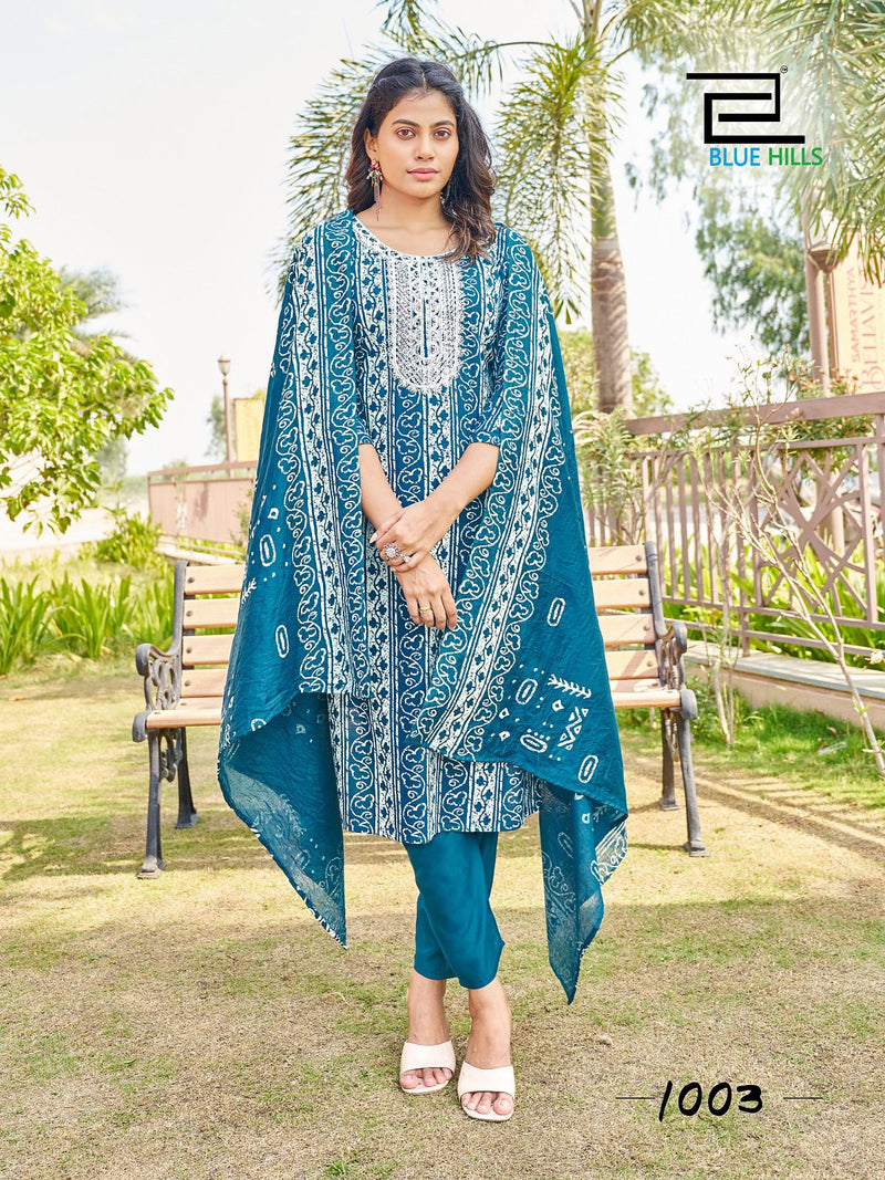 Blue Hills Trending Move Rayon Batik Prints With Thered Work Kurti Combo