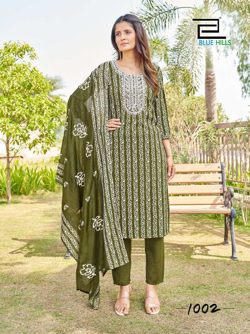 Blue Hills Trending Move Rayon Batik Prints With Thered Work Kurti Combo