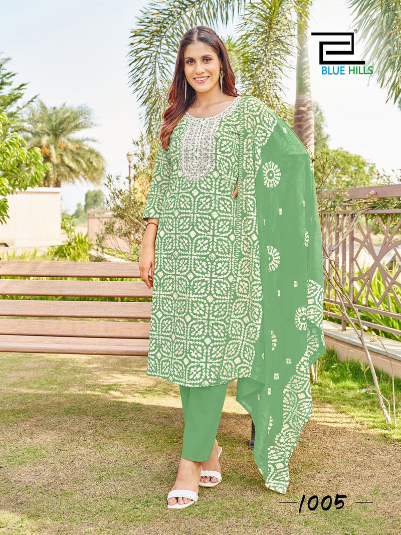 Blue Hills Trending Move Rayon Batik Prints With Thered Work Kurti Combo