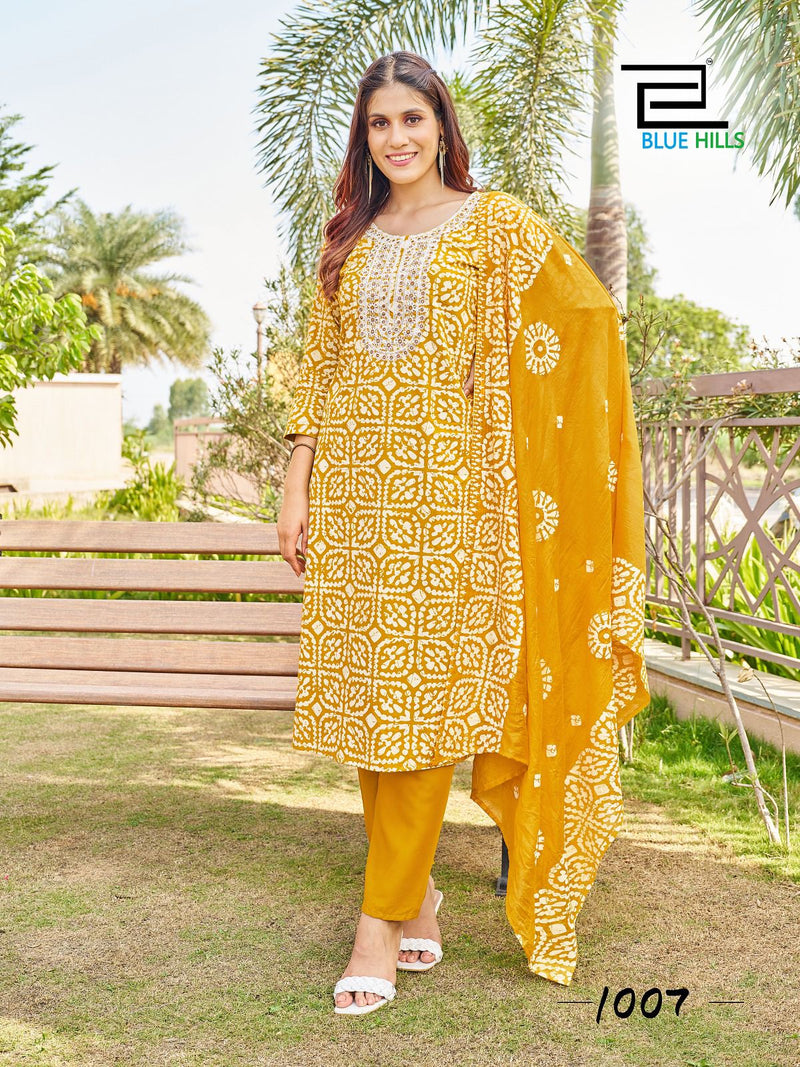 Blue Hills Trending Move Rayon Batik Prints With Thered Work Kurti Combo