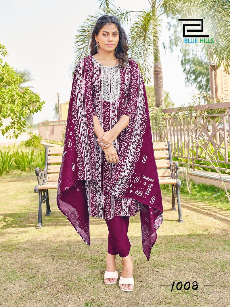 Blue Hills Trending Move Rayon Batik Prints With Thered Work Kurti Combo