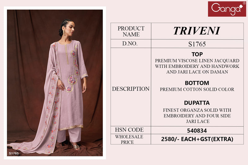 Ganga Triveni 1765 Viscose Jacquard Embroidery Designer Suits