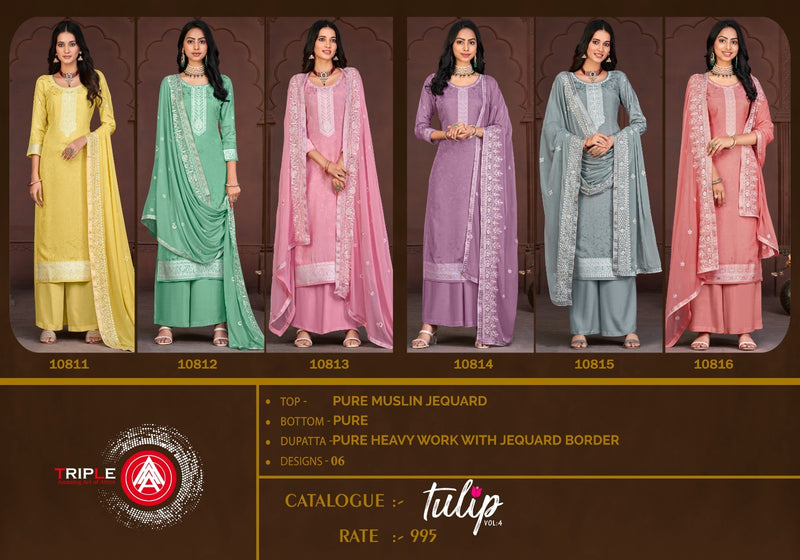 Kalarang Fashion Tulip Vol 4 Muslin Jacquard Designer Work Suits
