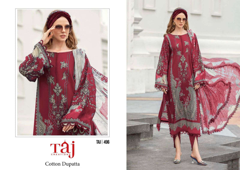 Taj Creation 495 And 496 Pure Cotton Embroidered Casual Wear Salwar Suit