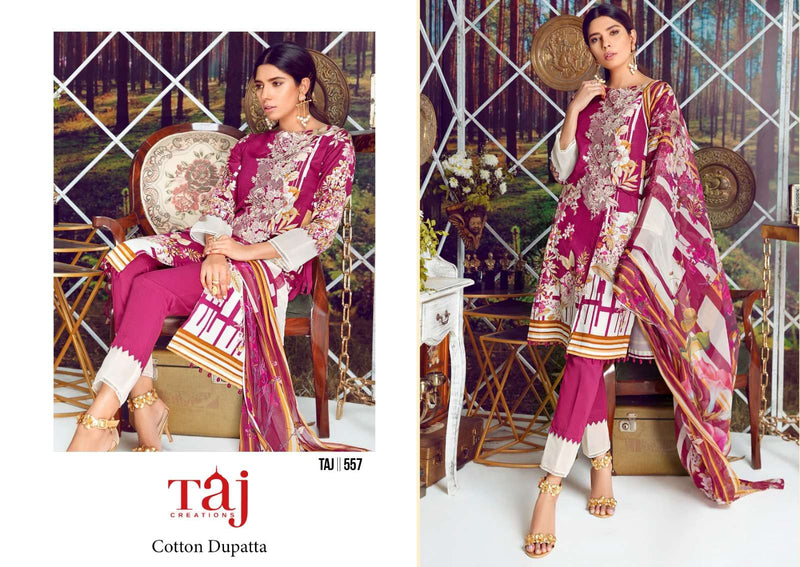 Taj Creation 557-559 Pure Cotton Print With Embroidery Work Salwar Suit
