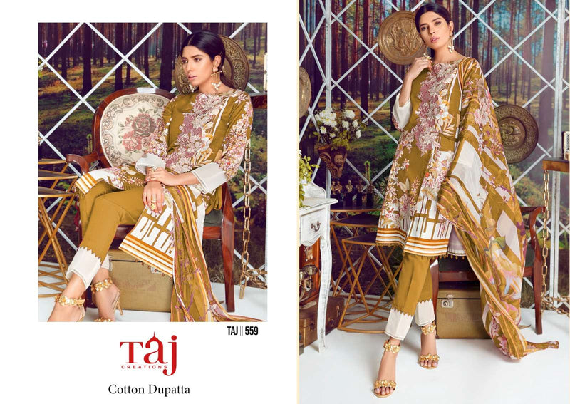 Taj Creation 557-559 Pure Cotton Print With Embroidery Work Salwar Suit
