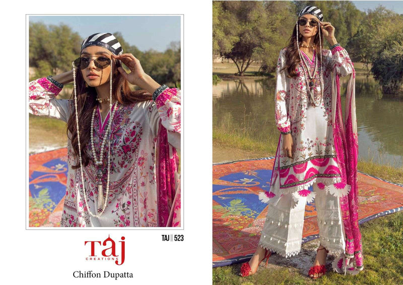 Taj Creation D No 523 And 524 Cotton Print With Heavy Embroidery Pakistani Wear Salwar Suit