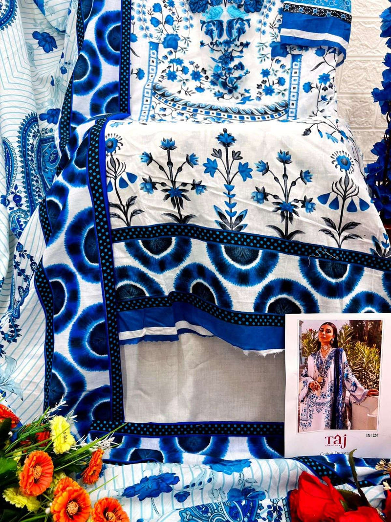 Taj Creation D No 523 And 524 Cotton Print With Heavy Embroidery Pakistani Wear Salwar Suit