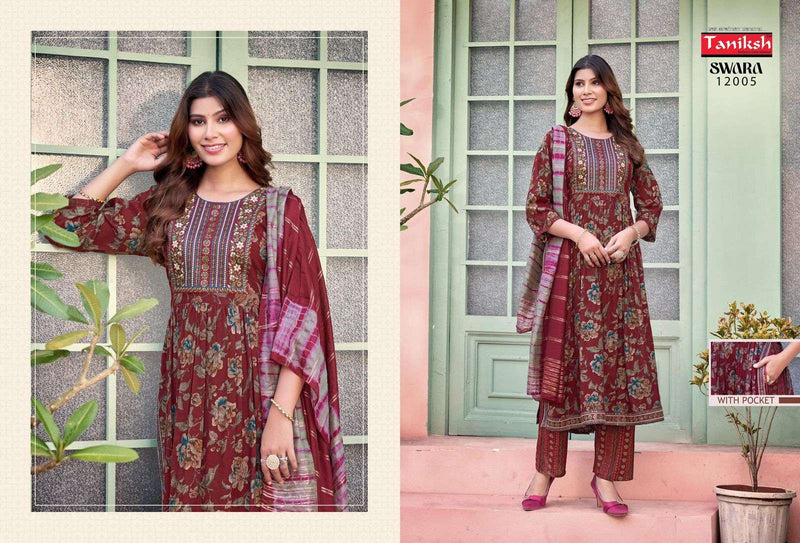 Tanishk Swara Vol 12 Pure Rayon Print Embroidery Work Kurti