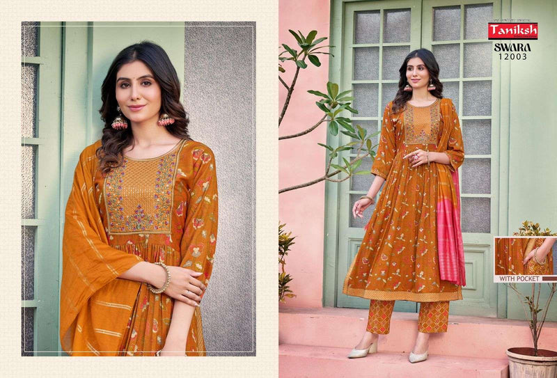 Tanishk Swara Vol 12 Pure Rayon Print Embroidery Work Kurti