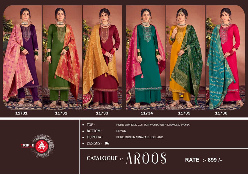 Triple A Aroos Jam Silk Cotton Work With Diamond Work Fancy Party Wear Salwar Kameez