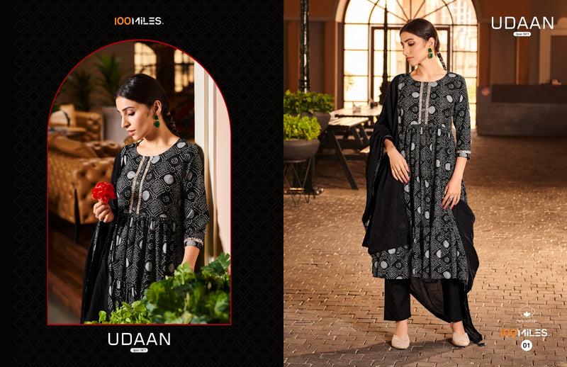 100 Miles Udaan Cotton Printed Fabric Flared Dress Fancy Lace Detailing Kurti