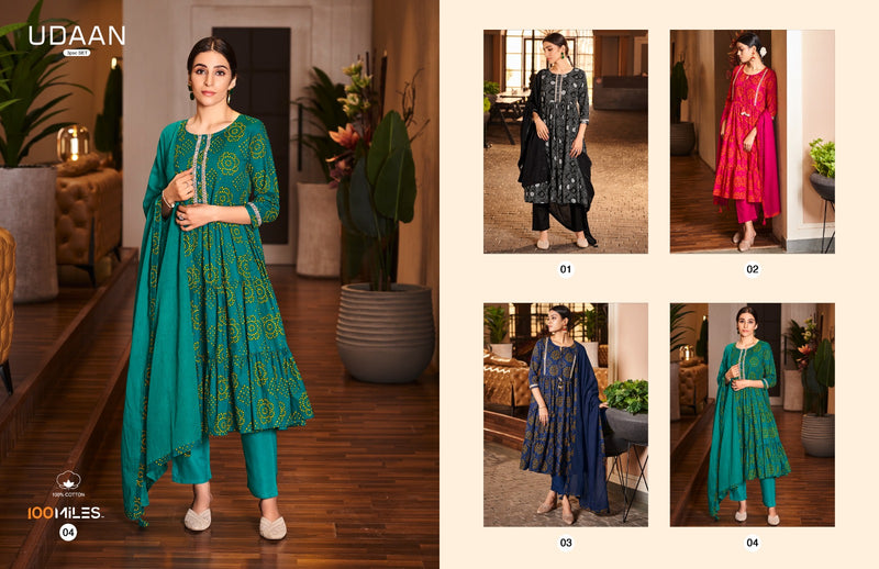 100 Miles Udaan Cotton Printed Fabric Flared Dress Fancy Lace Detailing Kurti