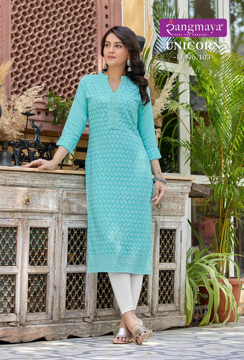 Rangmaya Unicorn Cotton Chiken Work Fancy Kurtis