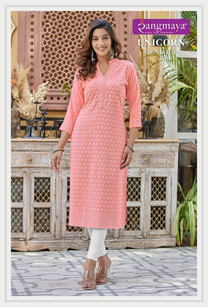 Rangmaya Unicorn Cotton Chiken Work Fancy Kurtis