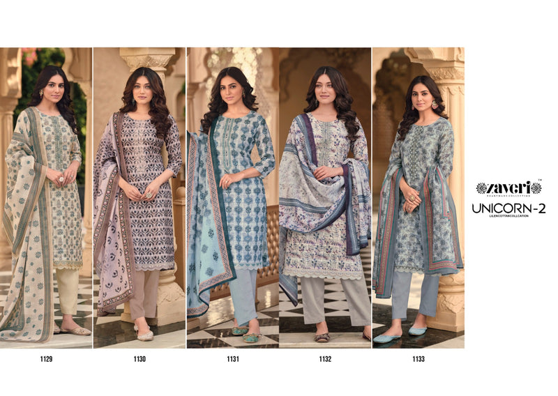 Zaveri Woman Beauty Unicorn Vol 2 Linen Fabrics With Embroidery Work Ready Made Suits